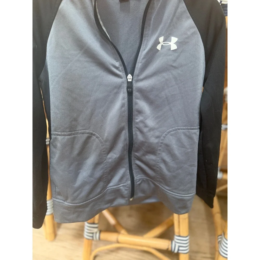 Under Armour Boys Gray Black Full Zip Track Jacket Youth Medium YMD JM M